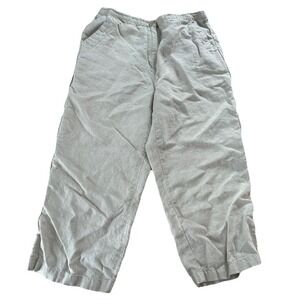 LL Bean Linen Pants Womans Size 14 Beige Natural Beachy Coastal Grandma Casual